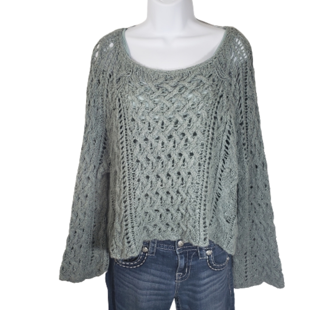 Free People sweater oversized cropped knit green